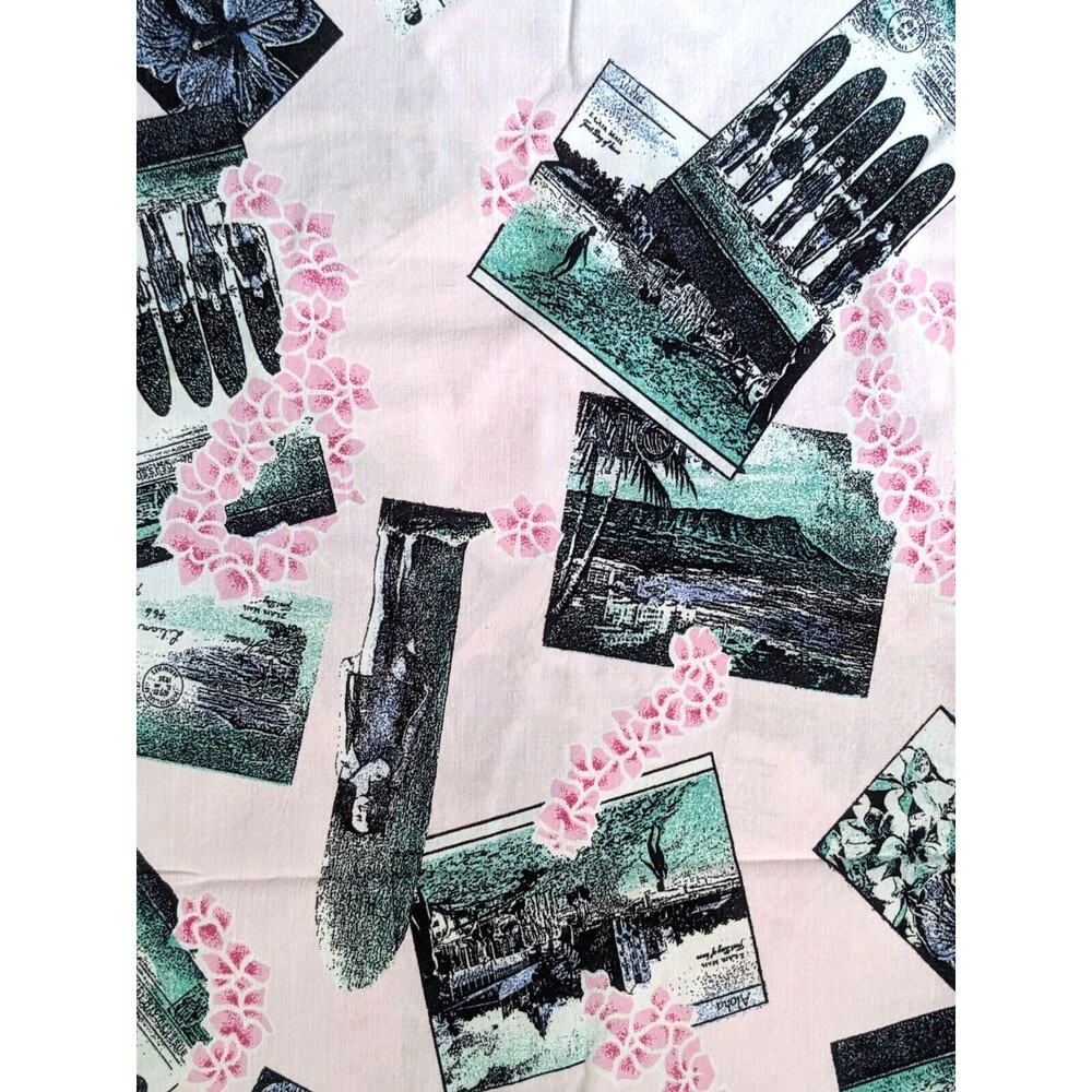Vintage 1980's Hawaiian Collage Themed Fabric Women Surfing‎ Hibiscus Postcards